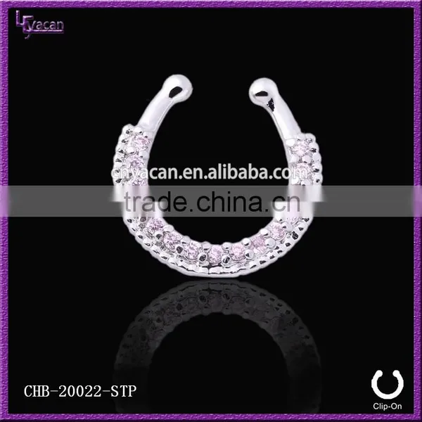 Unique Samll Single Line Paved Gem Fake Nose Rings photo-6