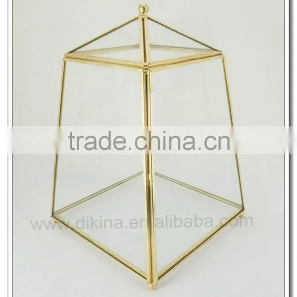 Elegant Vintage Brass Glass PYRAMID Triangle BOX CURIO DISPLAY CASE Box Terrarium Catus| Brass Glass Crystal Wedding Table Vases photo-5