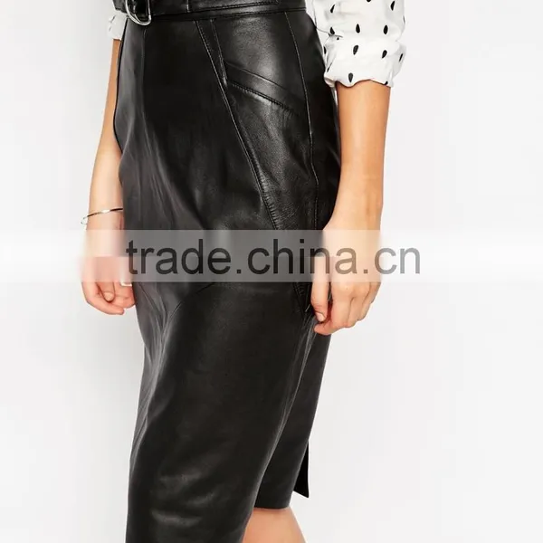 Sexy D Ring Belt Red Leather Pencil Skirts photo-4