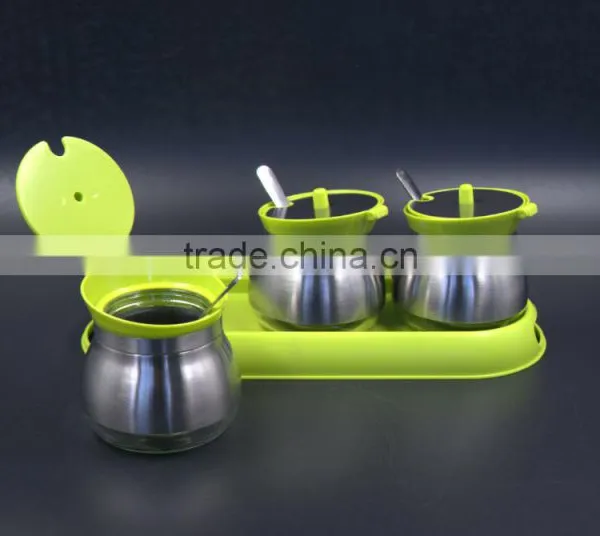 Glass Spice Jar Set on Plastic Base photo-2