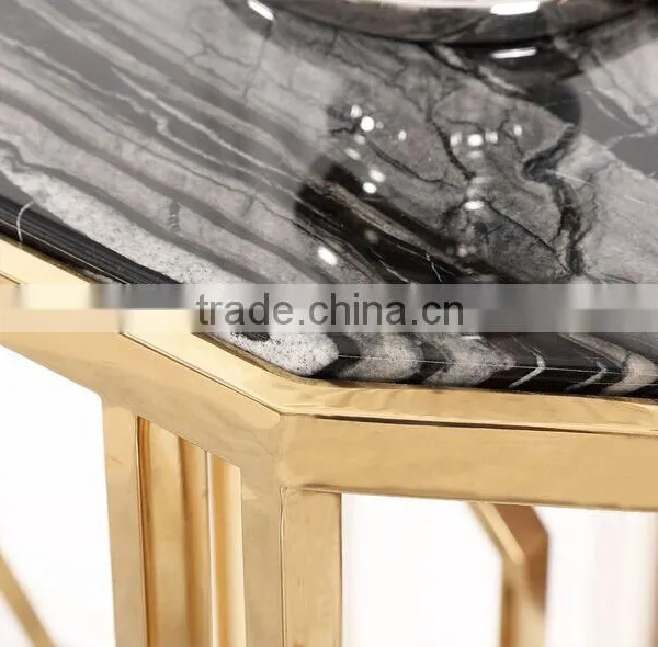 Special Model OEM Design Black Marble Top Console Table With Golden Stainless Steel Base For Home Use photo-3