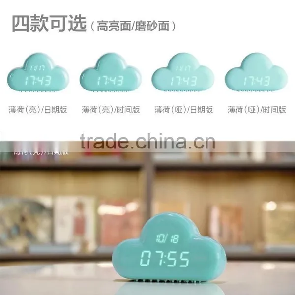Ultra Mute Voice Control Snooze Bedside Clock Clouds Shape Alarm Clock Led Digital Calendar Display Wall Clock photo-2