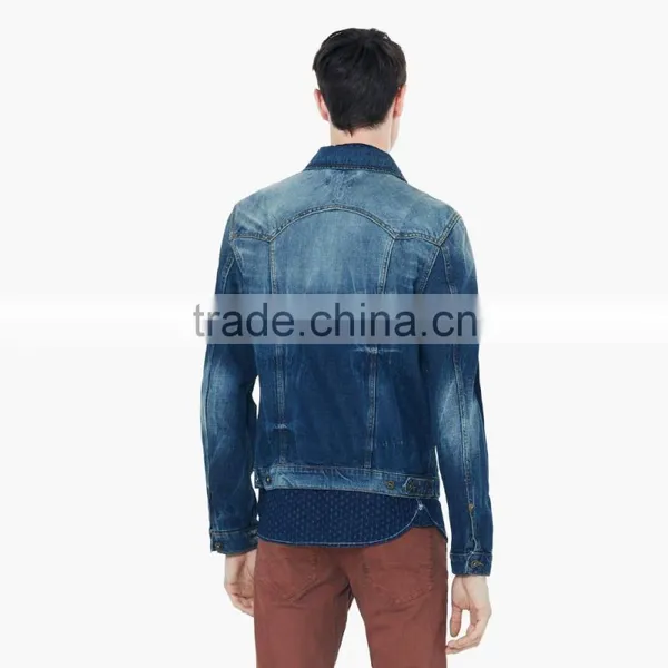Top Fashion Blue Washed Ripped Denim Jacket Coat Men on Sale photo-2