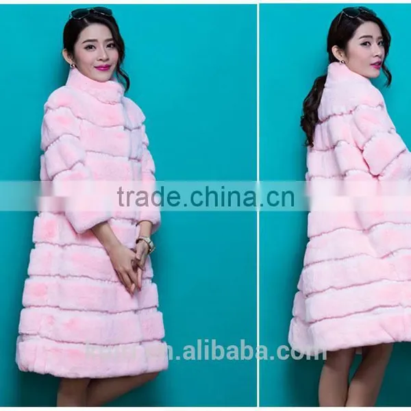 New Designer 80cm Vintage Natural Rex Rabbit Chinchilla Fur Winter Long Coat Jacket With Fur Collar For Women photo-3