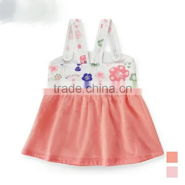 European Kids Dress Fashion Style Flower Printed Short Sleeve Cotton Baby Girls Dress photo-3
