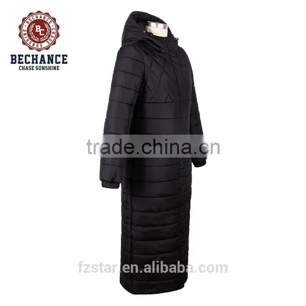 Women's Winter Hooded Black Long Padded Jacket Long Coat W1130 photo-3