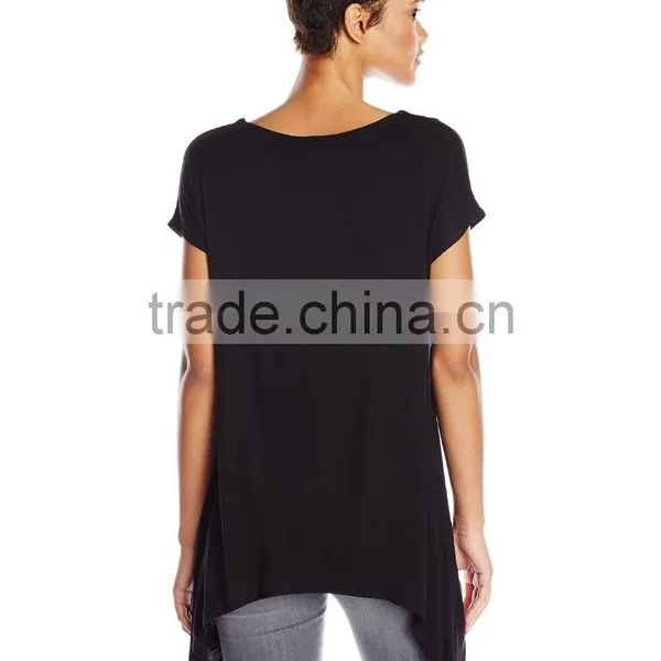 Women's Scoop Neck Short Sleeve Sharkbite Hem Comfy Knit 100% Cotton Tunic Top photo-6