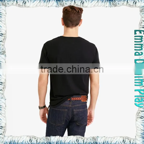 2017 Mens Solid Black Colorfast Blank Organic Cotton Round Neck T-Shirt photo-2