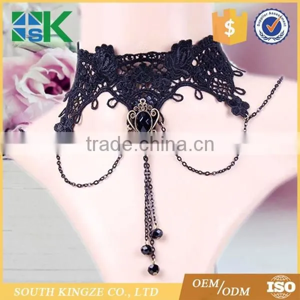 European and American Retro Party Queen Necklace Crystal Pendant False Collar Lace Necklace photo-2