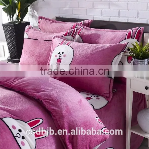 2017 NEW LOVELY CARTOON RABBIT FLANNEL 4PCS BEDDING SET photo-2