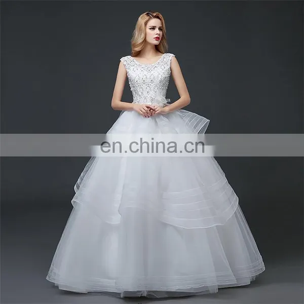 HS1601 Vintage Lace Applique Elegant White Ruched Tulle Wedding Dress 2017 photo-2