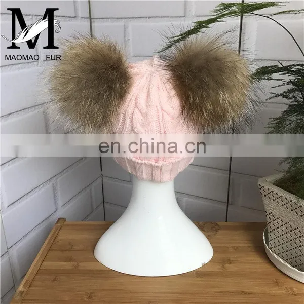 Kids Knitted Hats With Double Fur Balls Baby Cute Winter Warm Beanies Hats Baby Knitted Hat photo-2