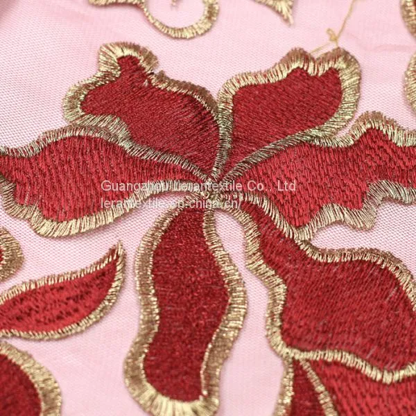 China Manufacture Africa Gold Giltter Tulle Net Embroidered Lace Fabric for Wedding photo-2