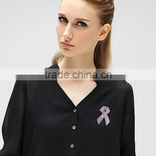 Fashionable Jewelry Breast Cancer Awareness Rhinestone Pink Ribbon Brooch Pin photo-3