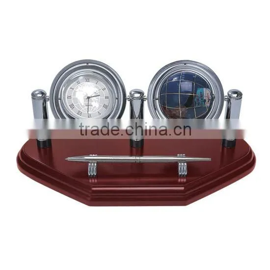 Wood Clock Sets Globe Clock With Pen Stand Office Stationery Decoration