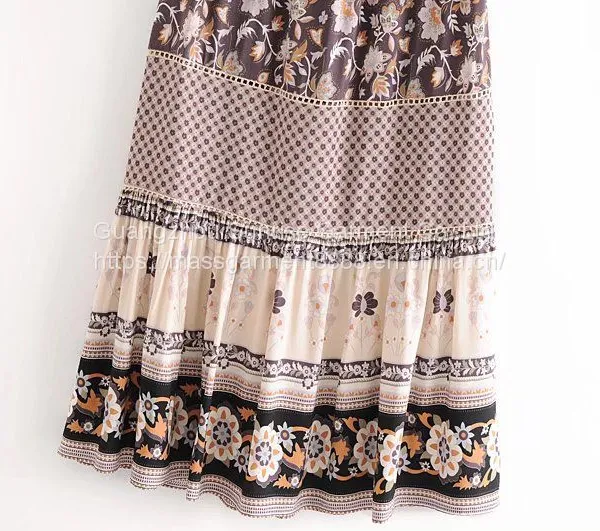 Wholesales Summer Half-length Skirt Retro Rayon Placement Printing 100% Rayon Cotton Tassel Elastic Waist Long Skirt Female photo-4