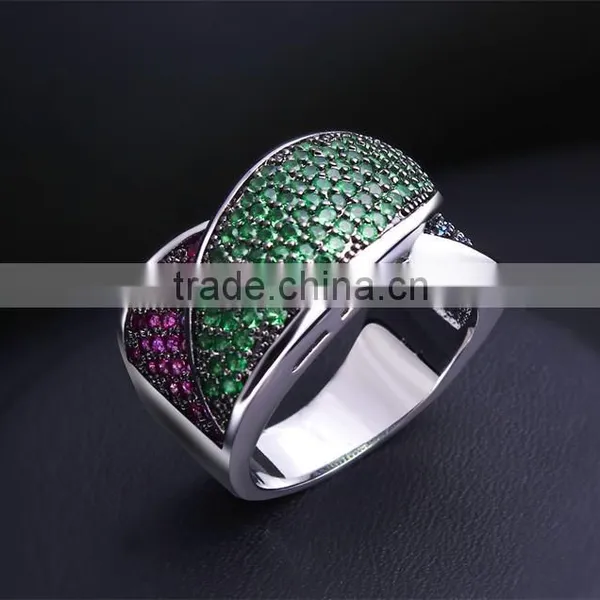 Red Blue Green Mix Color Cubic Zircon Setting Women Wild Party Jewelry Ring photo-5
