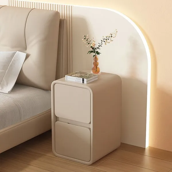 Cream Style Bedside Table Solid Wood Storage Cabinet photo-2