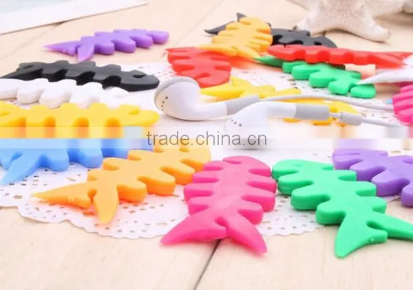 Fashion Wholesale Price Soft Silicone Fish Bone Earphone Cable Winder photo-3