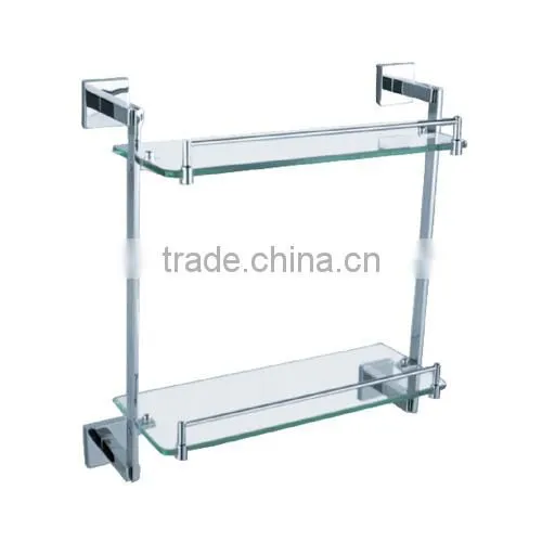 Bathroom double layer glass shelf high quality top selling