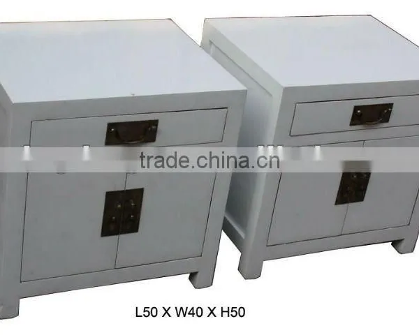 Chinese Reproduction White Small Wooden Bedside Cabinet