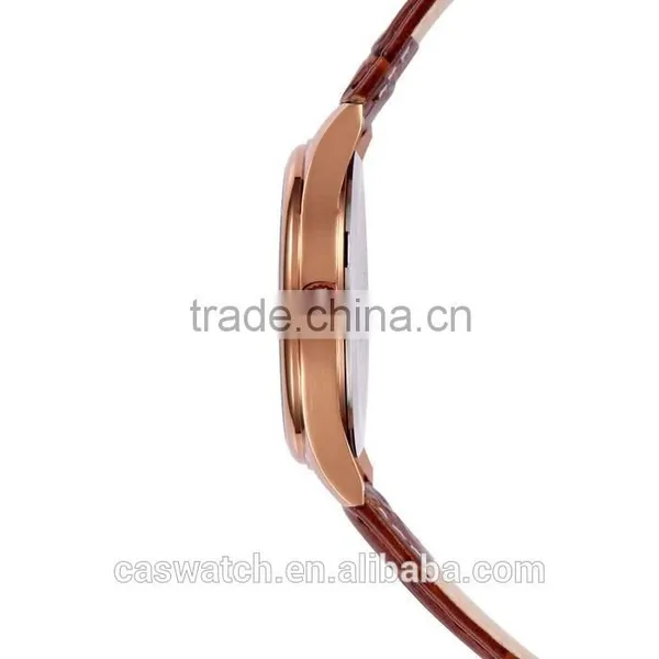 Luxury Blue Face Concise Style Leather Watch, Classic Rose Gold Plated Men's Watch, Japan Movement Quartz Watch photo-4