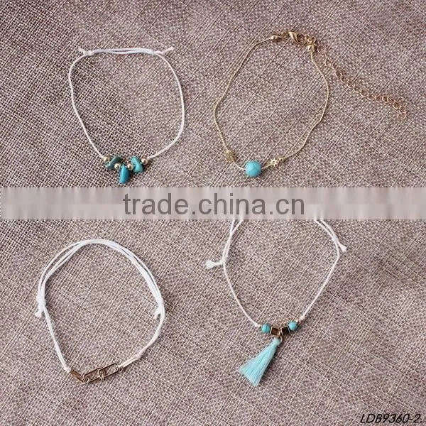 Delicate Rope Turquoise Pendant 4set Bracelet photo-2