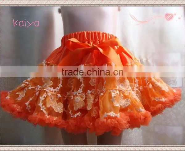 New Arrival !! Lovely Orange Princess Lace Chiffon Petti Skirt With Bow and Ruffle