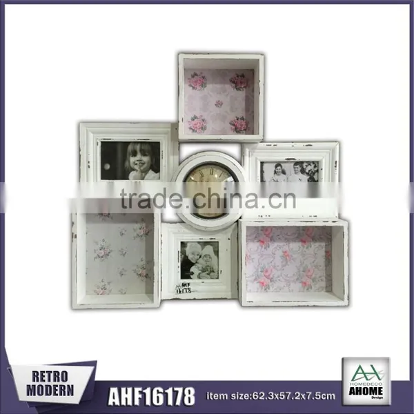 Beautiful Hanging 3 Opening Collage Wall Clock Picture Photo Frame With 3 Small Cabinet