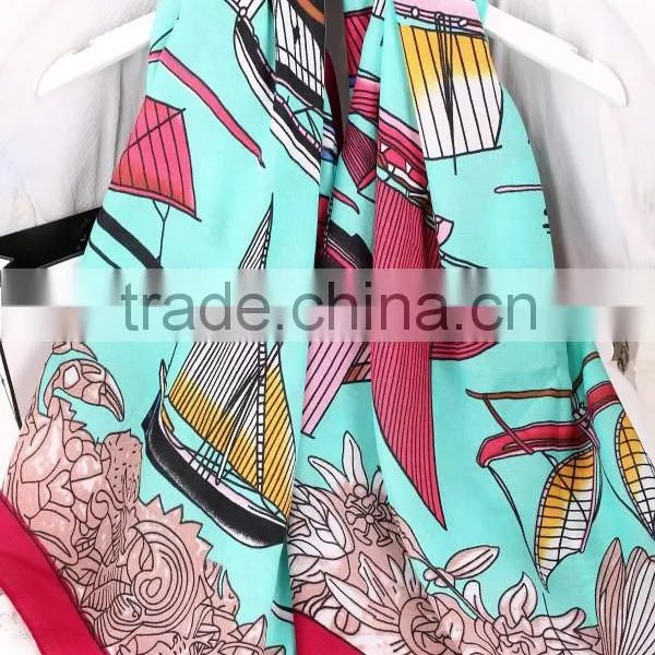 Beautiful New Design Polyester Printed Lady Fashion Scarf Silk photo-2