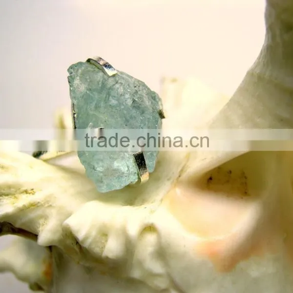 Aquamarine Rough Natural Gemstone Ring, 925 Solid Sterling Silver Ring, Designer Raw Prong Ring photo-4