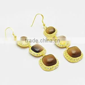 Gold Plated Tiger Eye With CZ Jewellery Sets photo-3