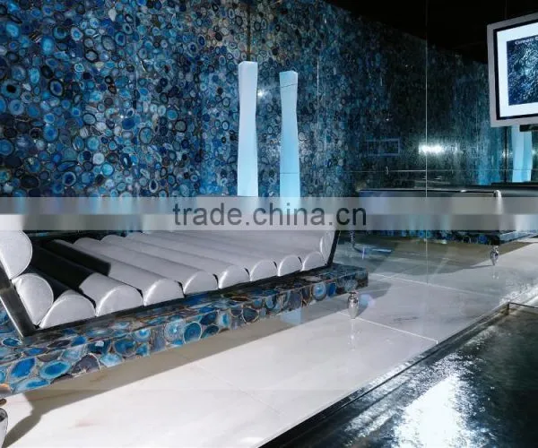 China Wholesale Grade A Ocean Blue Semi Precious Gemstone Agate Stone Slabs photo-2