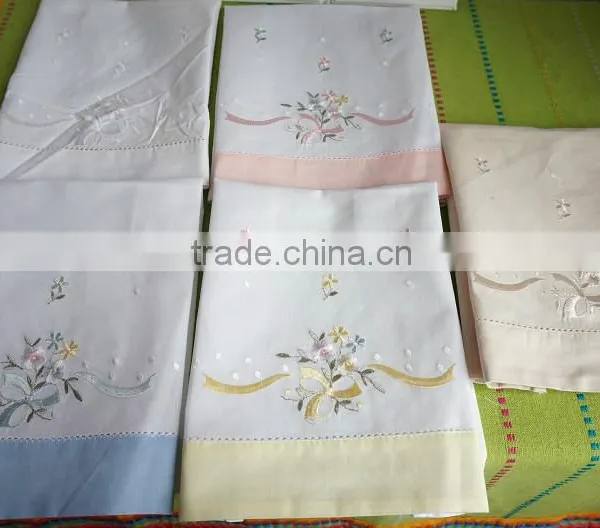 50*70CM Colorful Flowers and Stems Embroidered Hemstitched Whole Blue Color Pillowcovers photo-2