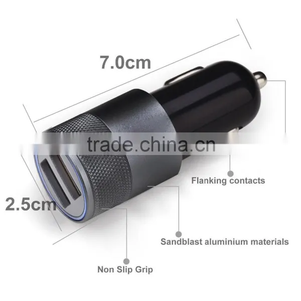 Multifunction 12v 24v 2.1A 1.0A Aluminium Bullet Dual Port USB Universal Car Charger for Iphnoe Ipad Normal Usb Phone photo-2