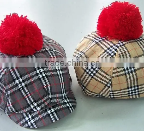 Hot Plaid Ladies Fashion Cap With Ball on the Top photo-4