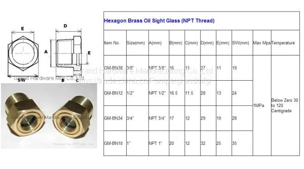 MNPT Thread 3/8 3/4 Compressor Oil Sight Glass for Pump Brass Oil Levels Indicator photo-2