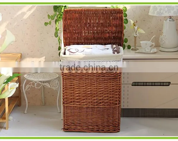 Sets 2 Whole Willow Material Laundry Basket With Lid With Lining With Handls on the Side of the Basket photo-3