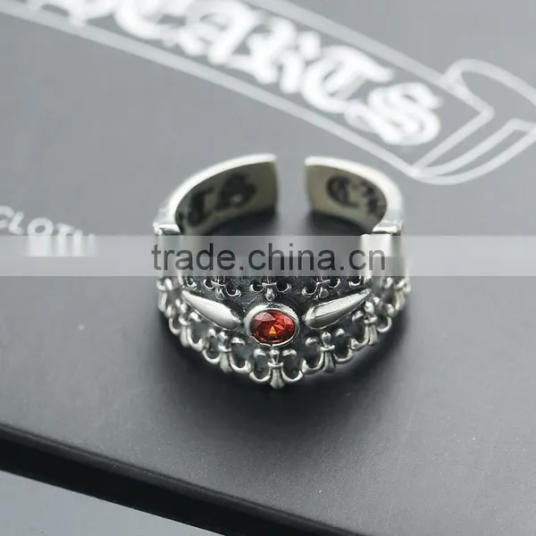 Adjustable Personalized Cool Punk Jewelry Pokerface Silver Red Diamond Fashion Men's Ring photo-2