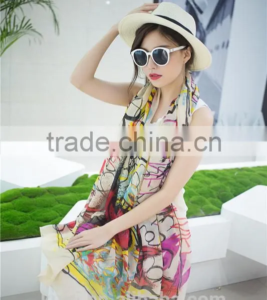 2016 Women Winter Long Scarf Shawl Spring Autumn Female Blue Silk Scarves Printed Summer Silk Beach Cover photo-4