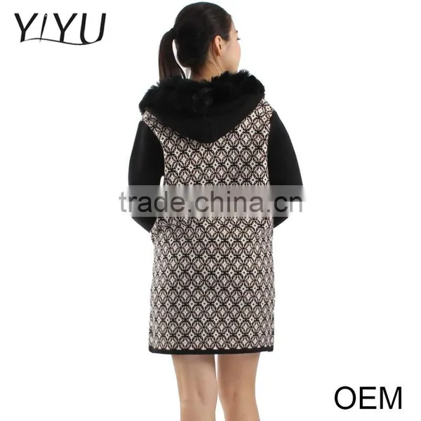 European Fashion Winter Jacquard Fur Collar Zipper Women Cardigan Sweater photo-6