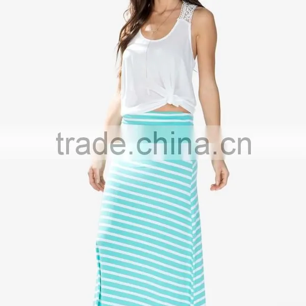Wide Waist Floor-length Horizontal Stripes Maxi Skirt Long Maxi Skirt photo-2