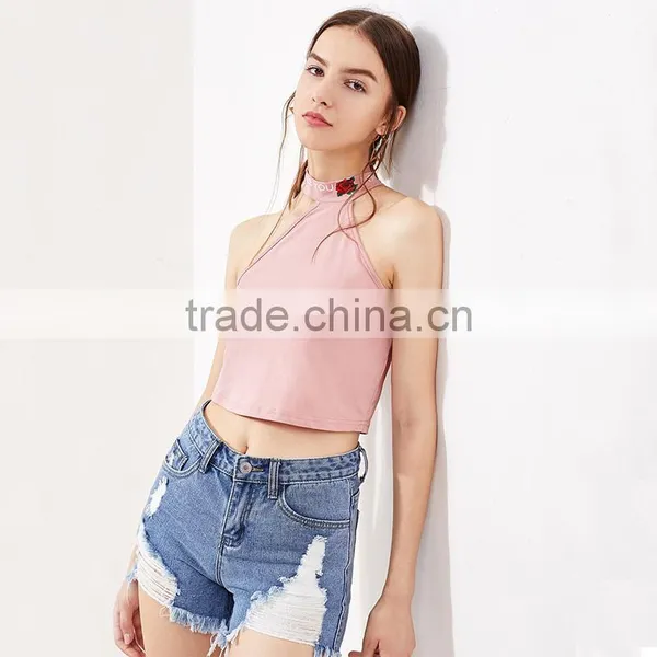 New Rose Designed Tank Top, Women Sexy Pink Top photo-5