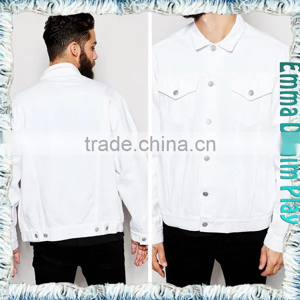 New Korea Mens Soild White Denim Long Sleeves Jackets With Silver Button photo-4