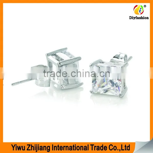 2017 New Fashion Inlay Zircon Platinum Plating Set Auger Square Earrings photo-3