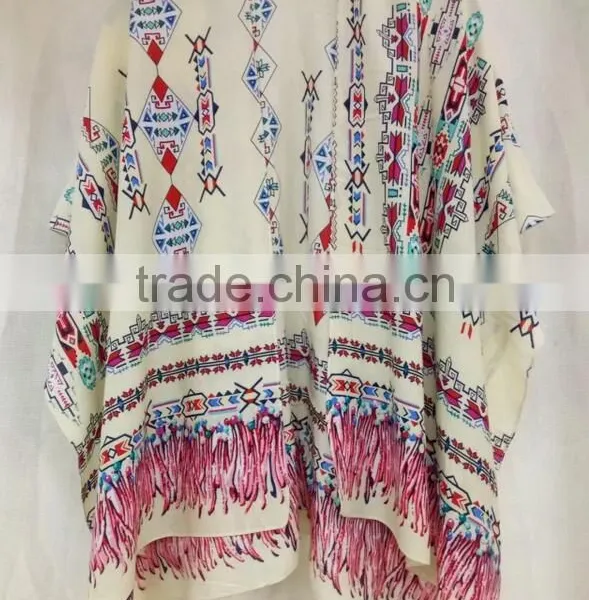 Hot Sale Fashion Printed Open Kimono for Women Viscose Cotton Soft Blouses photo-2