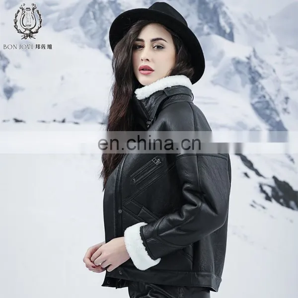 Cool Style Black Genuine Leather Jacket Women's Merino Sheepskin Fur Coat Punk Real Fur And Leather Jacket photo-3