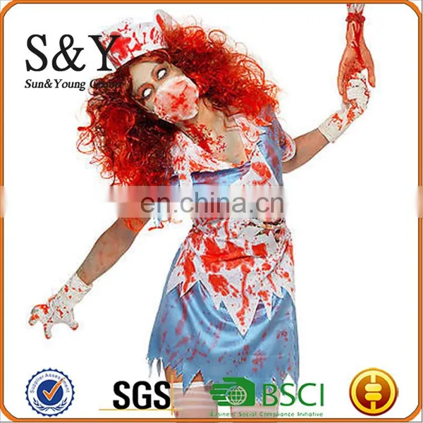 Halloween Costume Scary Horroble Blood Nurse Halloween Costume Decoration With Wig