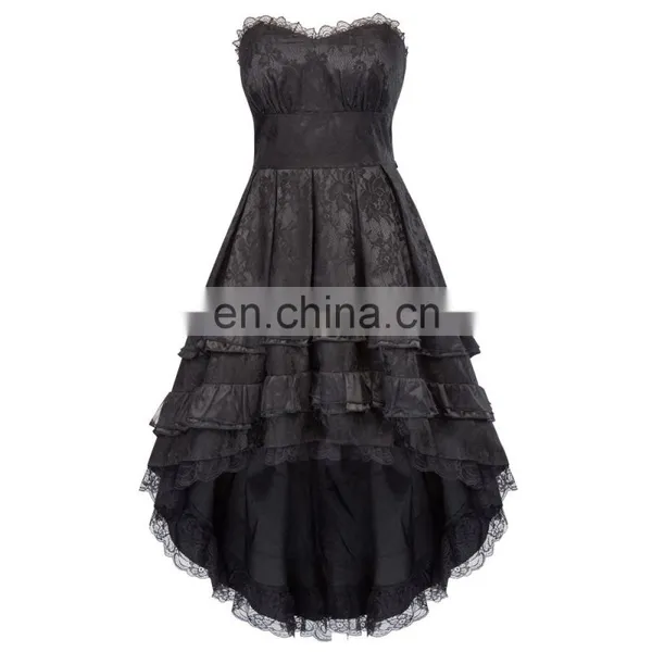Belle Poque Retro Vintage Gothic Strapless Sweetheart Noble Swallow Tail Black Dovetail Dress BP000346-1 photo-3