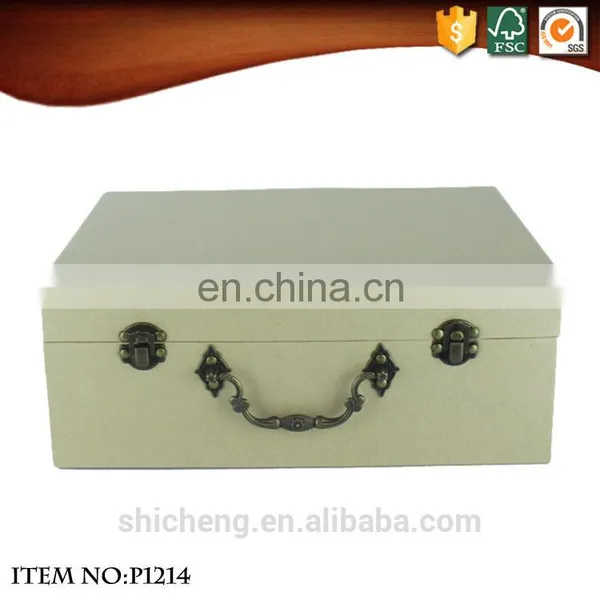 Decorative Pure Color Kraft Paper Cardboard Antique Metal Handles Suitcase Storage Box photo-4